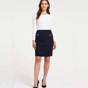 Michael Kors NAVY Blue Pencil Skirt Gold Zip Pockets NWOT Size 6